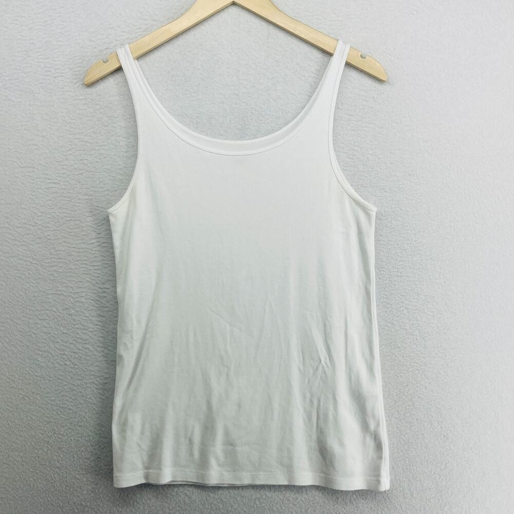 EILEEN FISHER Tank Top L Cami Ribbed Organic Cotton Jersey Scoop Neck White
